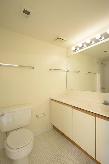 A bathroom with a toilet sink and mirror